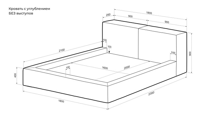 Кровать/основа Драм пухлый, с углублением, без выступов 1800/2350
